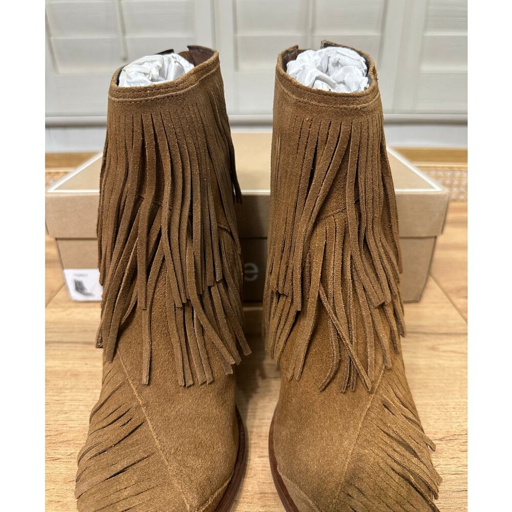 Dolce Vita Torey Boots Chestnut Suede Size 8 NIB Tiered Fringe Western Inspired - Picture 6 of 16